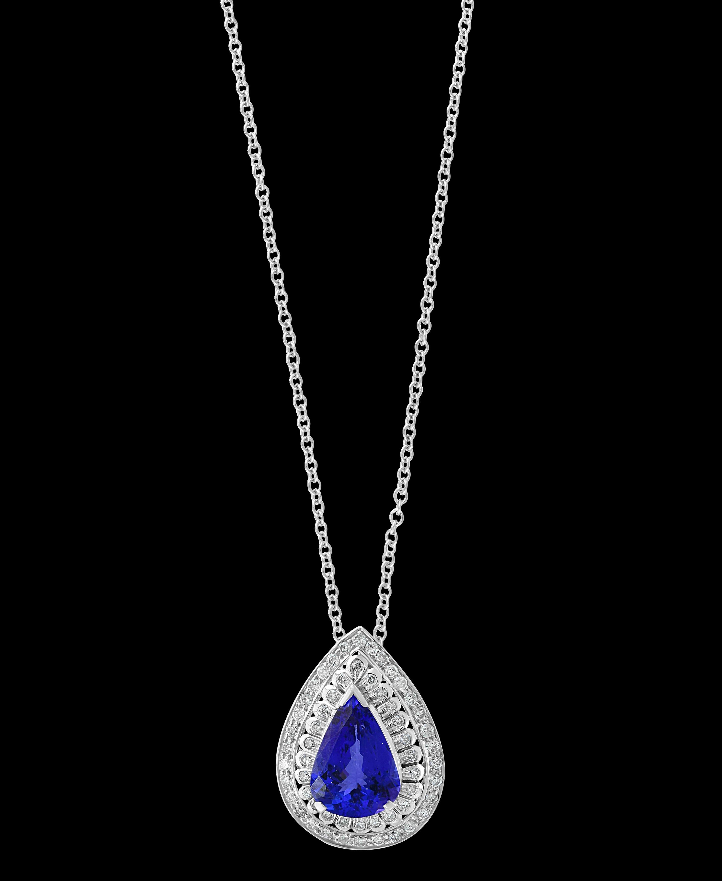 7 Carat AAA Tanzanite and Diamond Pendant/ Necklace 18 Karat White Gold In New Condition For Sale In New York, NY