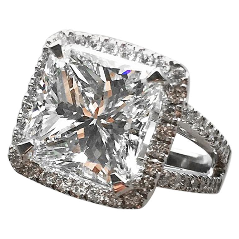 7 Carat Approximate Princess Shape Diamond Engagement Ring, Ben Dannie Design For Sale