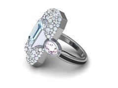 7 Carat Aquamarine Pink Sapphire and Diamond Platinum and Silver Ring