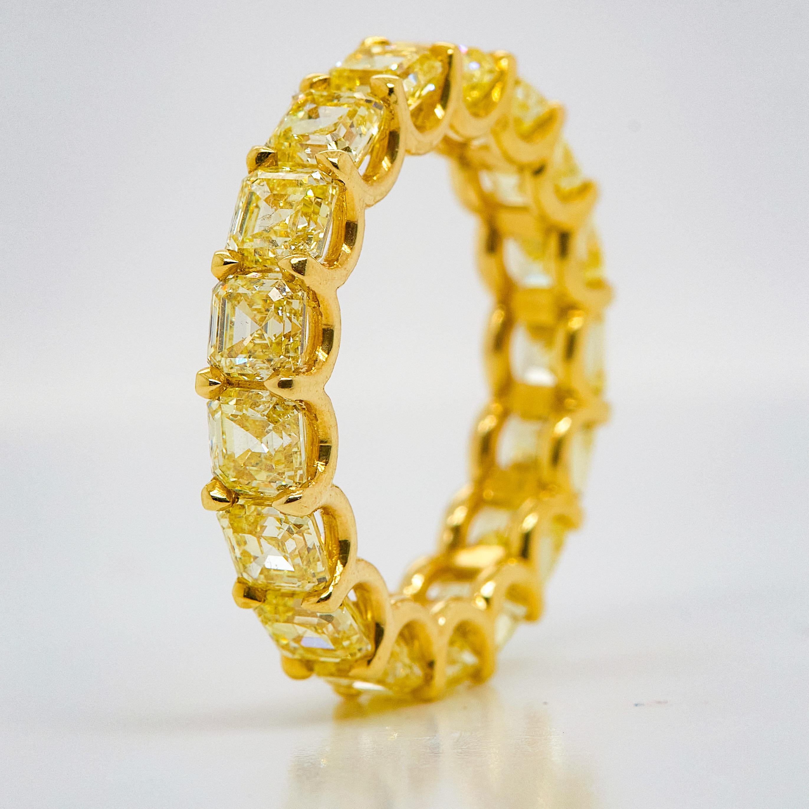 7 Carat Asscher Cut Yellow Diamond Eternity Band 18K Yellow Gold In New Condition In New York, NY