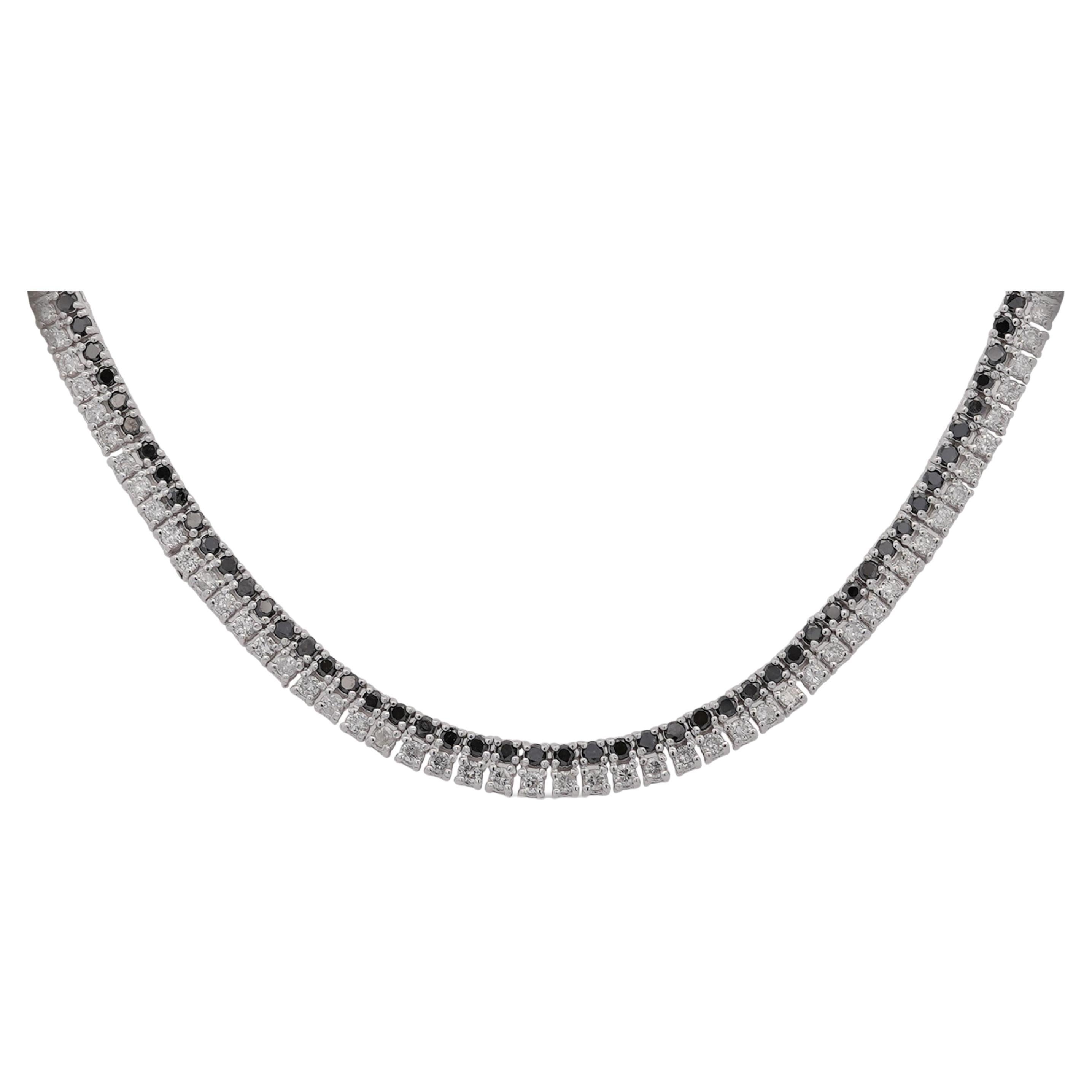 7 Carat Black and White Diamond Two Strand Necklace in 18k White Gold