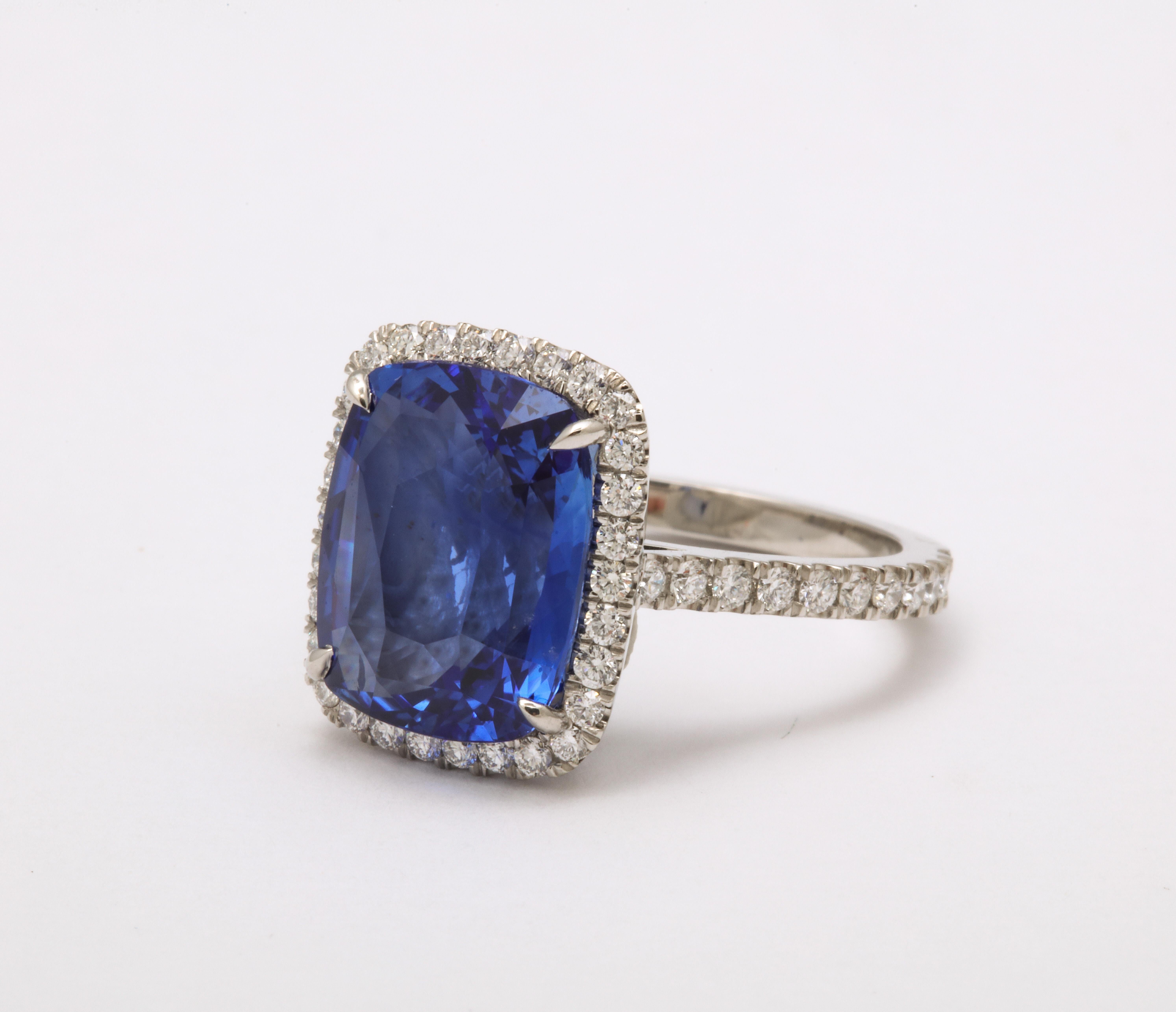 Cushion Cut 7 Carat Blue Sapphire and Diamond Ring