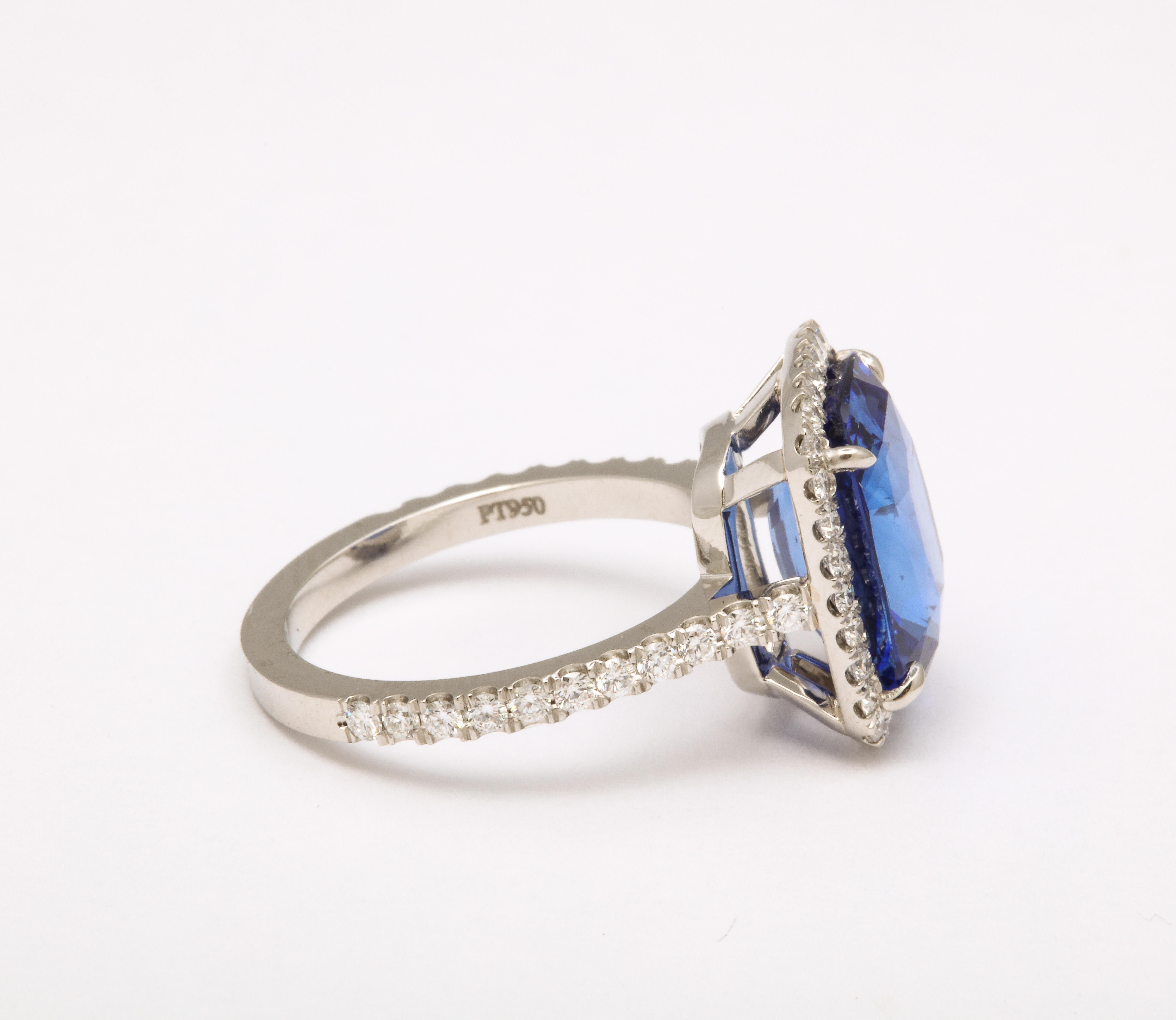 Women's or Men's 7 Carat Blue Sapphire and Diamond Ring