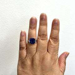 7 Carat Blue Sapphire Radiant and White Diamond 3 Stone Ring in 18K