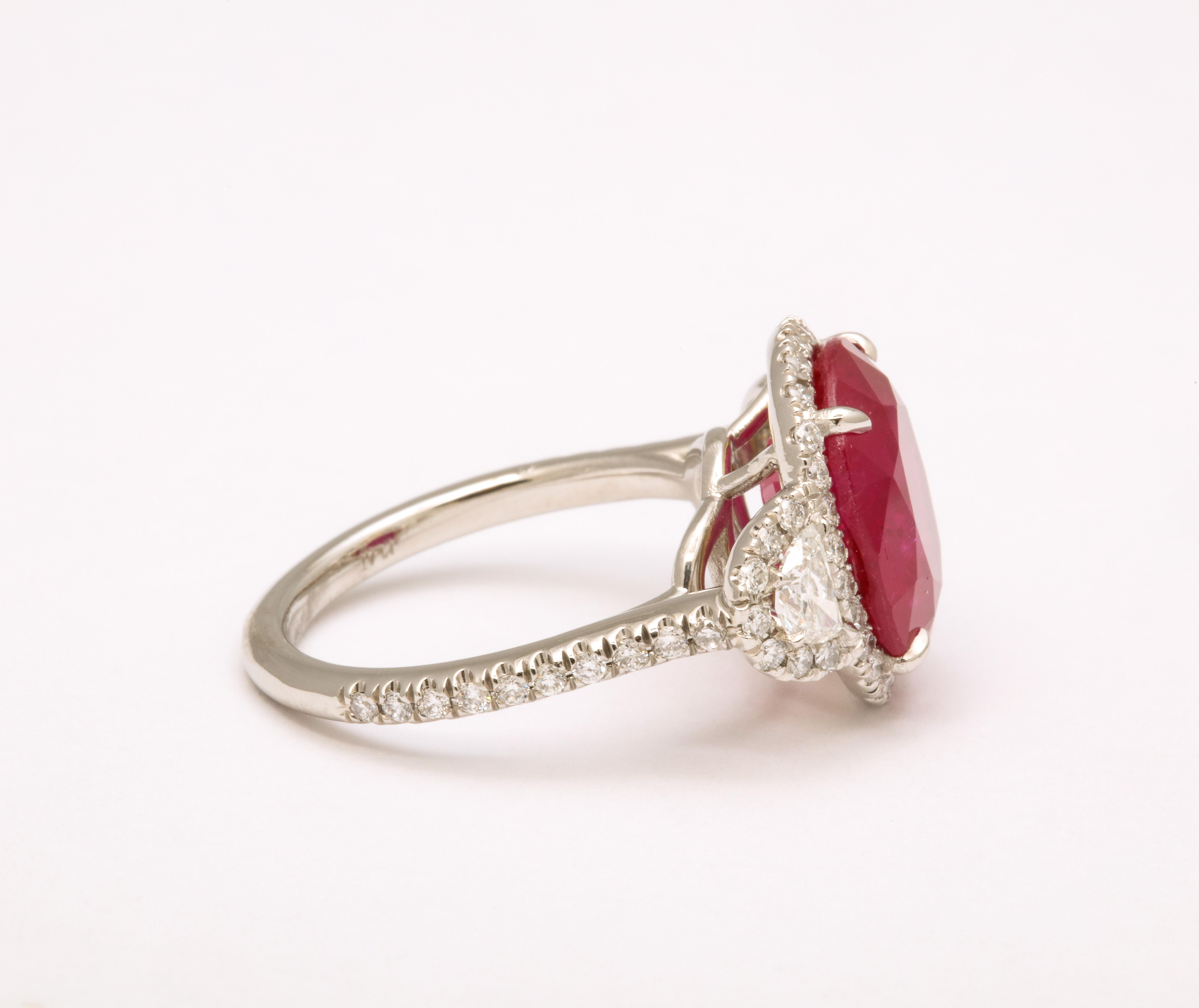 Oval Cut 7 Carat Burma Ruby and Diamond Ring For Sale