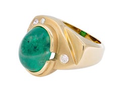 7 Carat Cabochon Emerald & Diamond Signet Ring, 18K