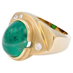 7 Carat Cabochon Emerald & Diamond Signet Ring, 18K