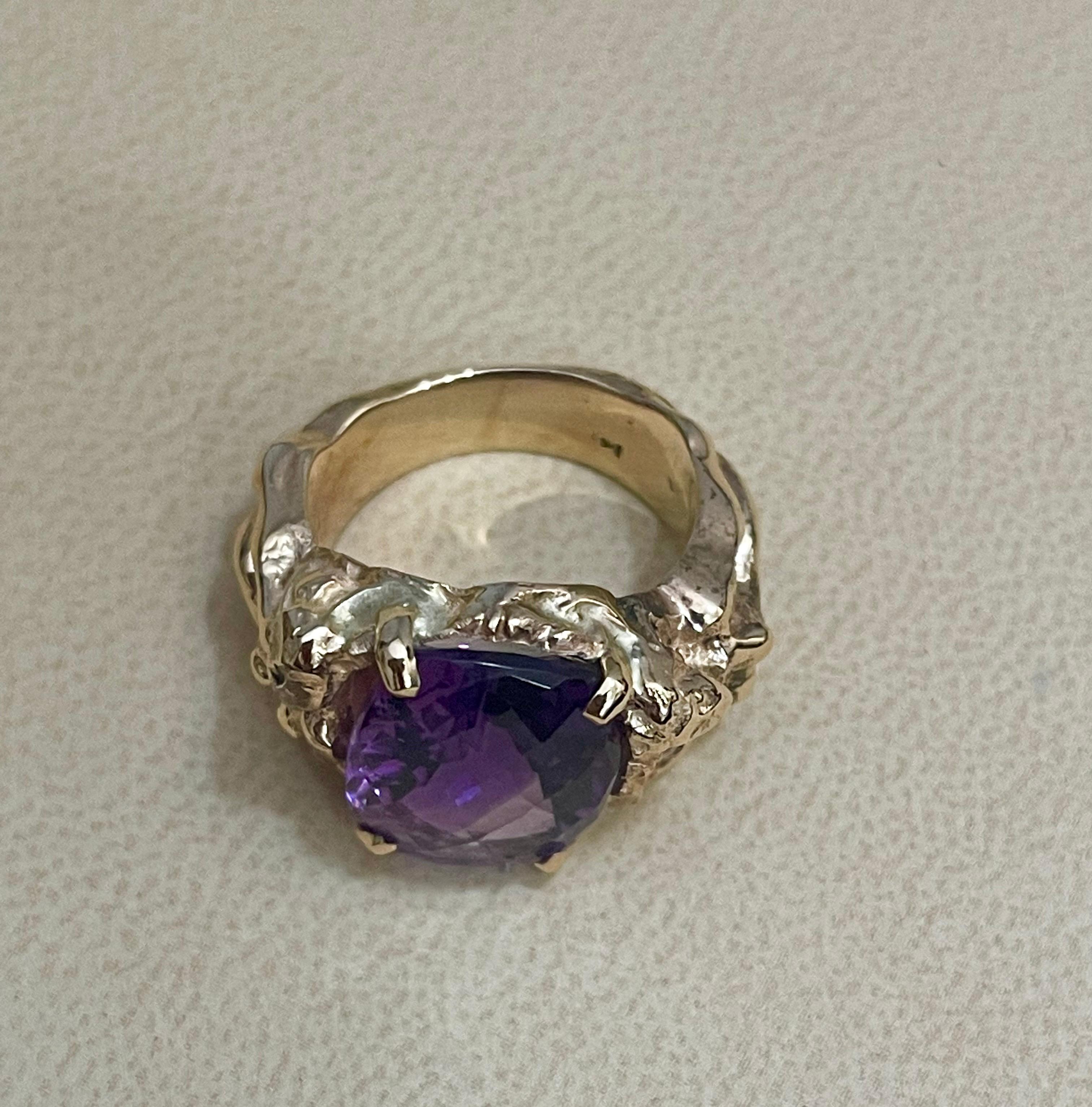 7 Karat karierter Amethyst-Cocktailring aus 14 Karat Gelbgold 5