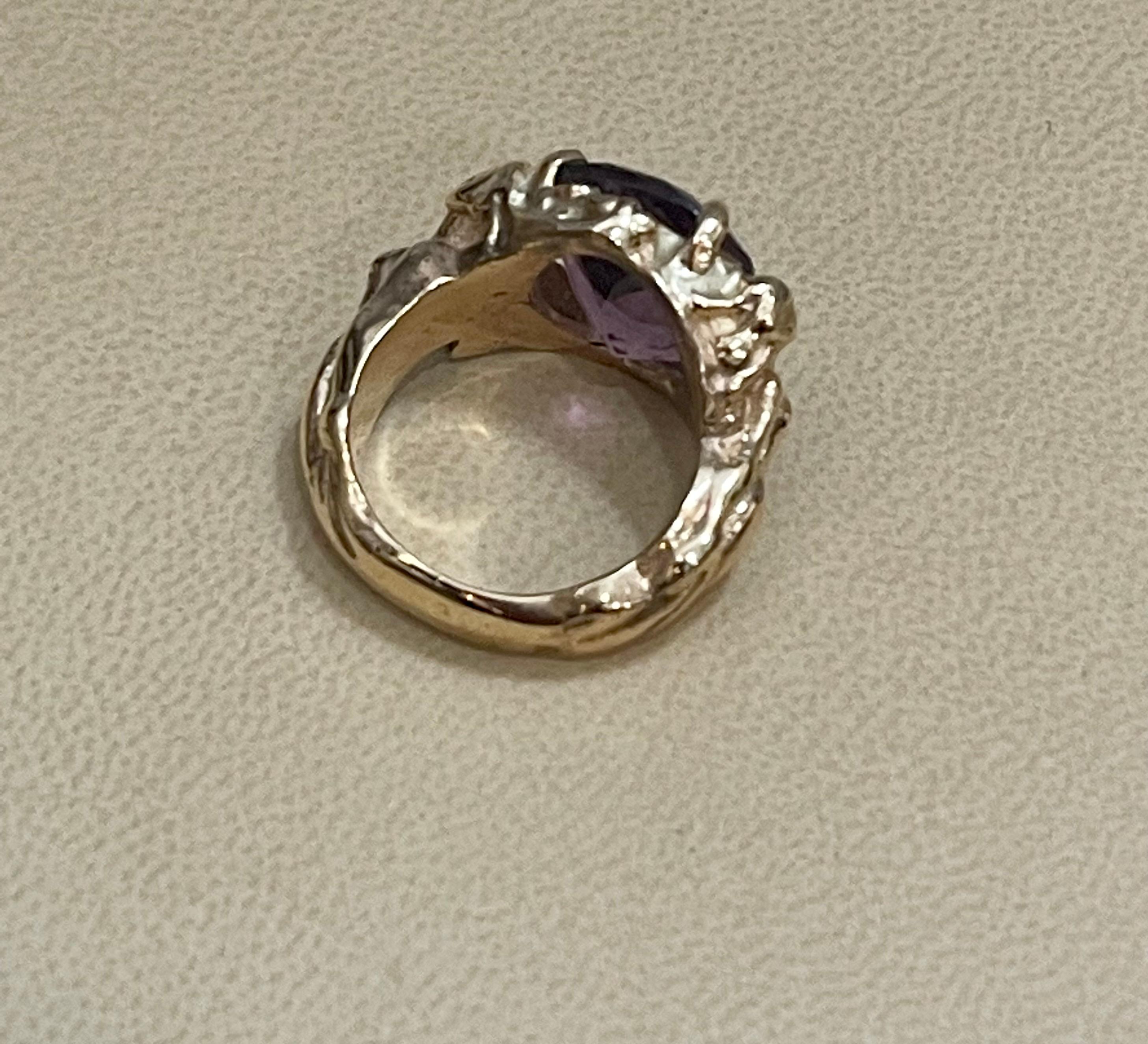 7 Carat Checker Board Amethyst Cocktail Ring in 14 Karat Yellow Gold For Sale 4