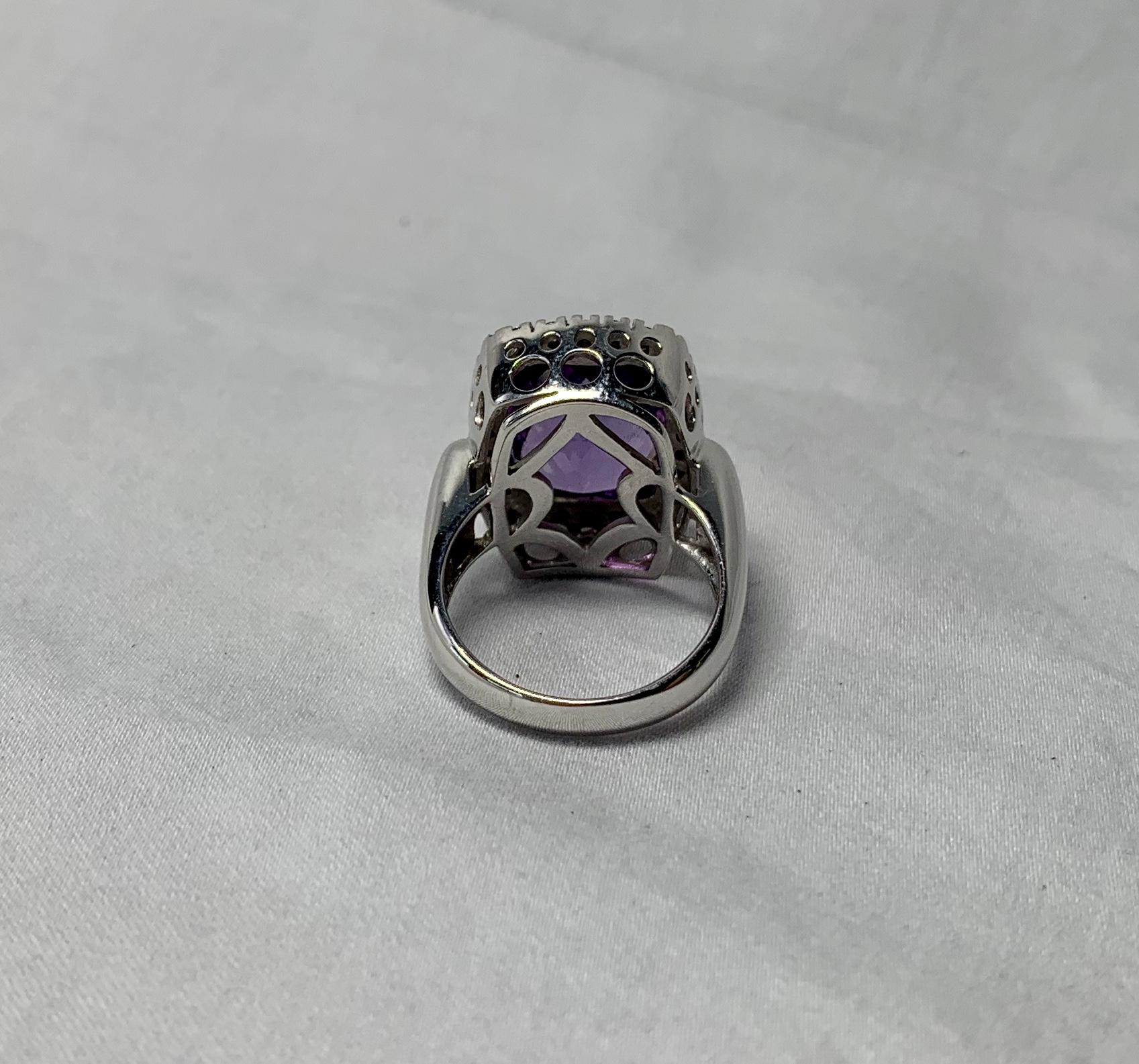 Mixed Cut 7 Carat Checkerboard Cut Amethyst 24 Diamond Cocktail Ring 14 Karat Gold Retro