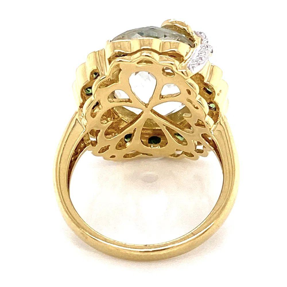 Anello da cocktail in oro con 7 carati a scacchiera di prasiolite e tsavorite e diamanti In condizioni ottime in vendita a Montreal, QC