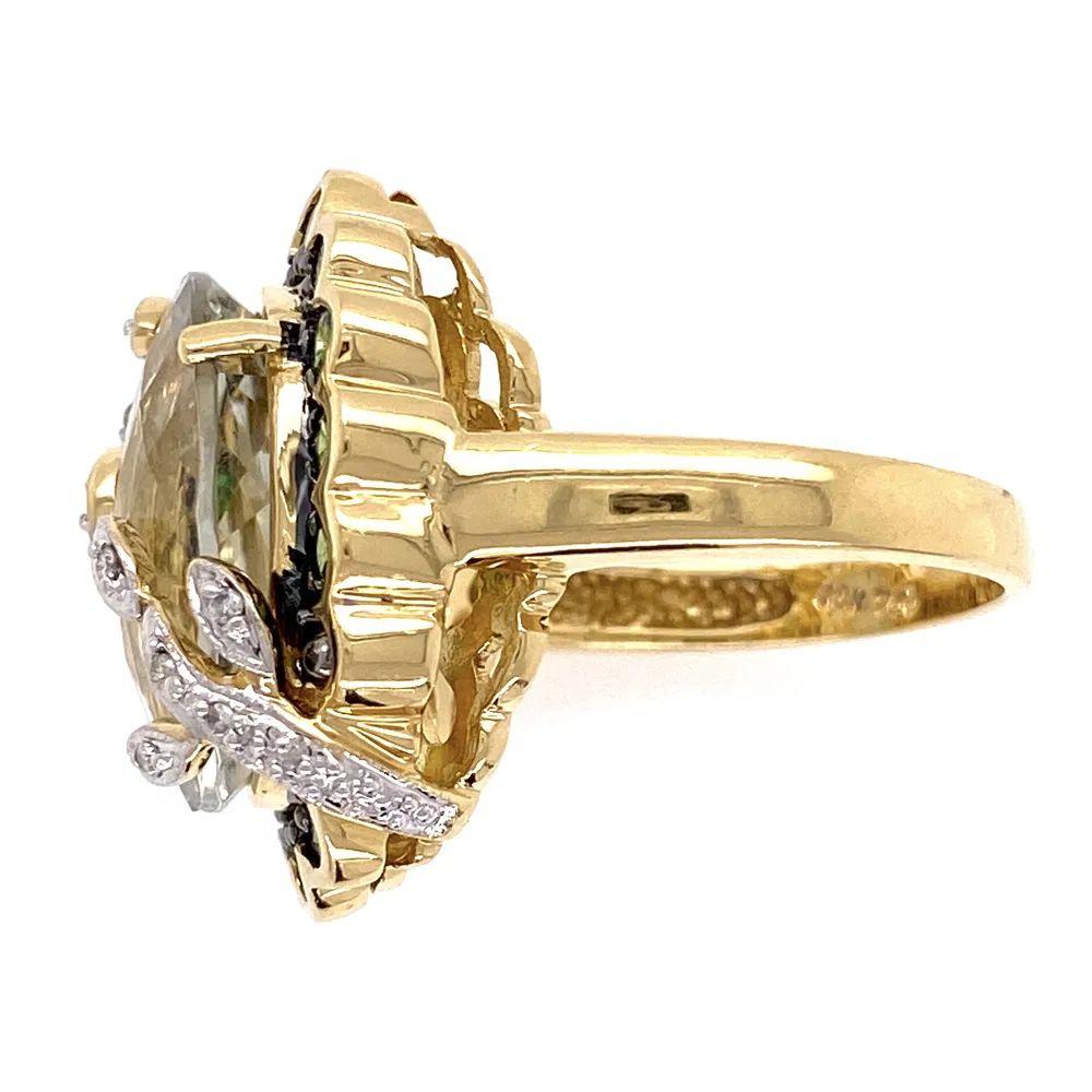 Anello da cocktail in oro con 7 carati a scacchiera di prasiolite e tsavorite e diamanti in vendita 1