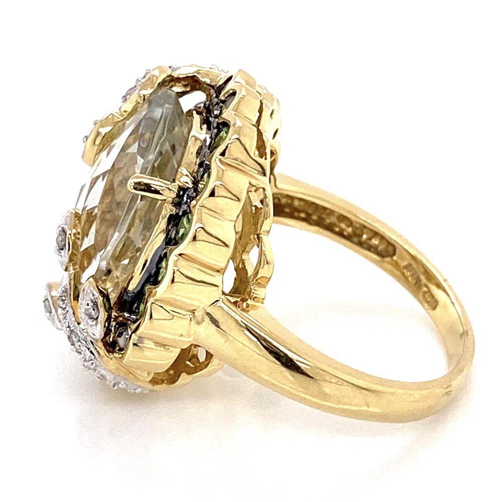 Anello da cocktail in oro con 7 carati a scacchiera di prasiolite e tsavorite e diamanti in vendita 3