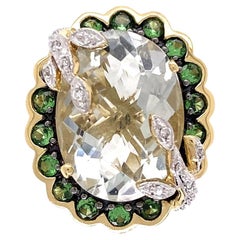 7 Carat Checkerboard Prasiolite Tsavorite and Diamond Gold Cocktail Ring