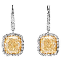 Boucles d'oreilles Leverback 7 Carat Halo Diamond Cushion Cut Certified Y