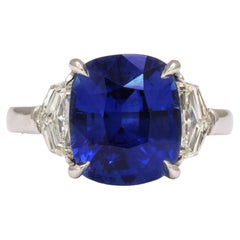 Antique 7 Carat Cushion Cut Sapphire and Diamond Ring