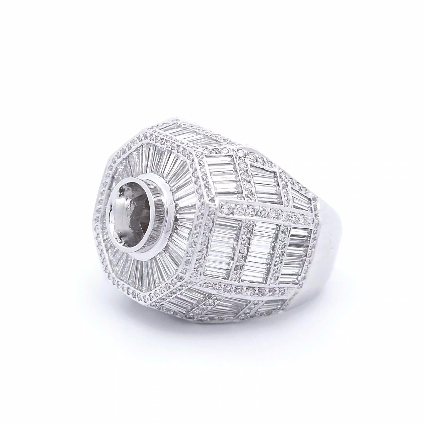 7 Carat Designer Semi Mount Gents Ring in 18K White Gold In New Condition For Sale In Tustin, CA