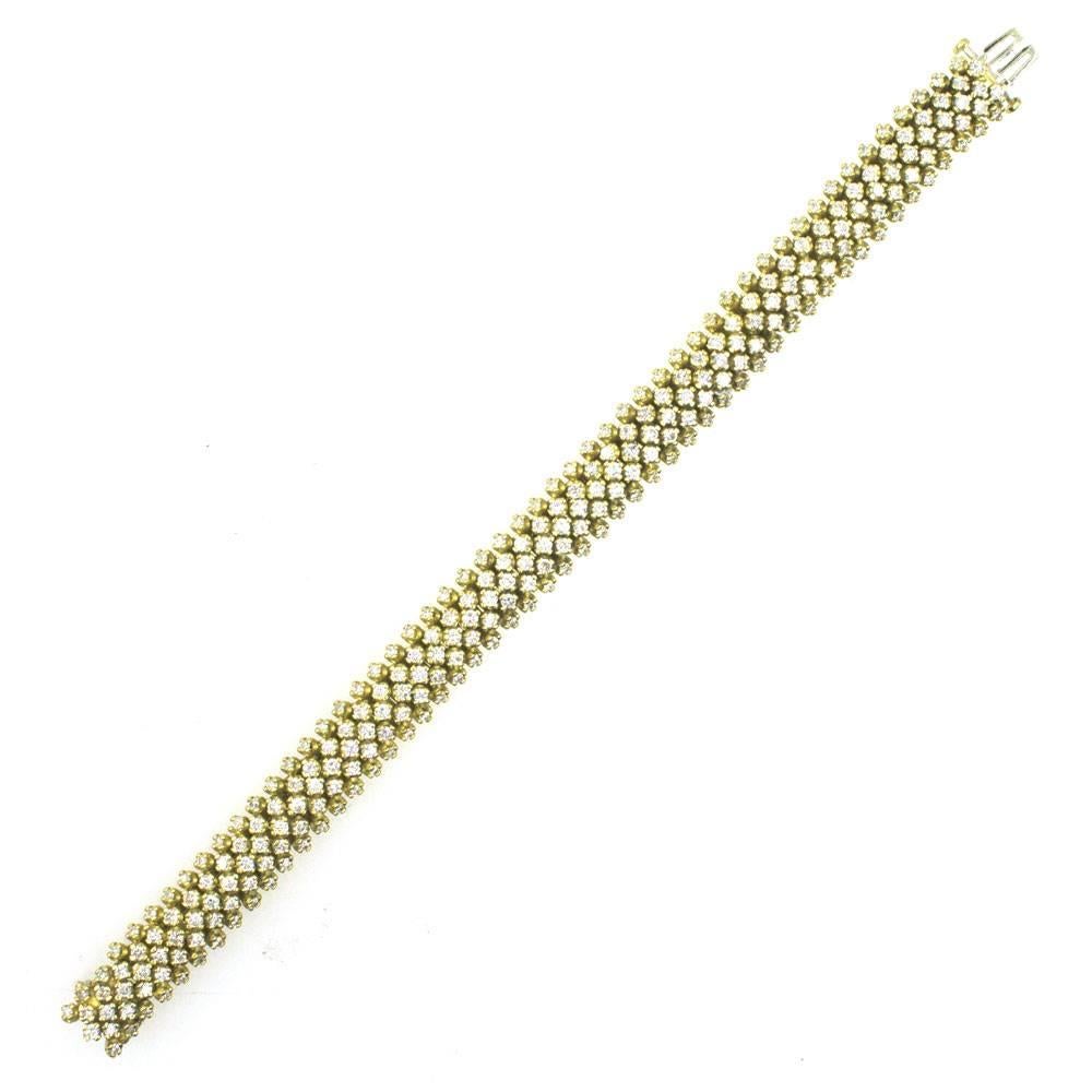 Round Cut 7 Carat Diamond 18 Karat Yellow Gold Bombay Style Five-Row Bracelet