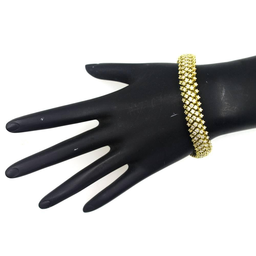 7 Carat Diamond 18 Karat Yellow Gold Bombay Style Five-Row Bracelet 1