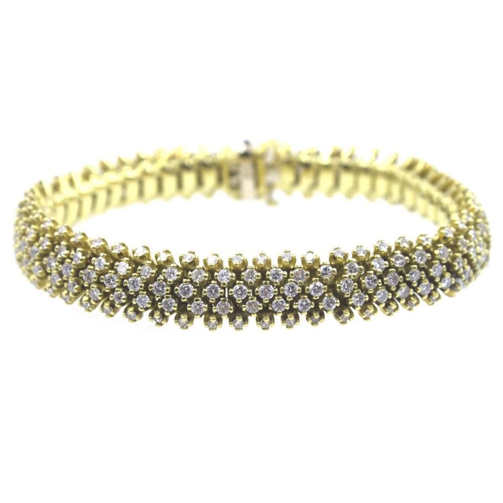 7 Carat Diamond 18 Karat Yellow Gold Bombay Style Five-Row Bracelet