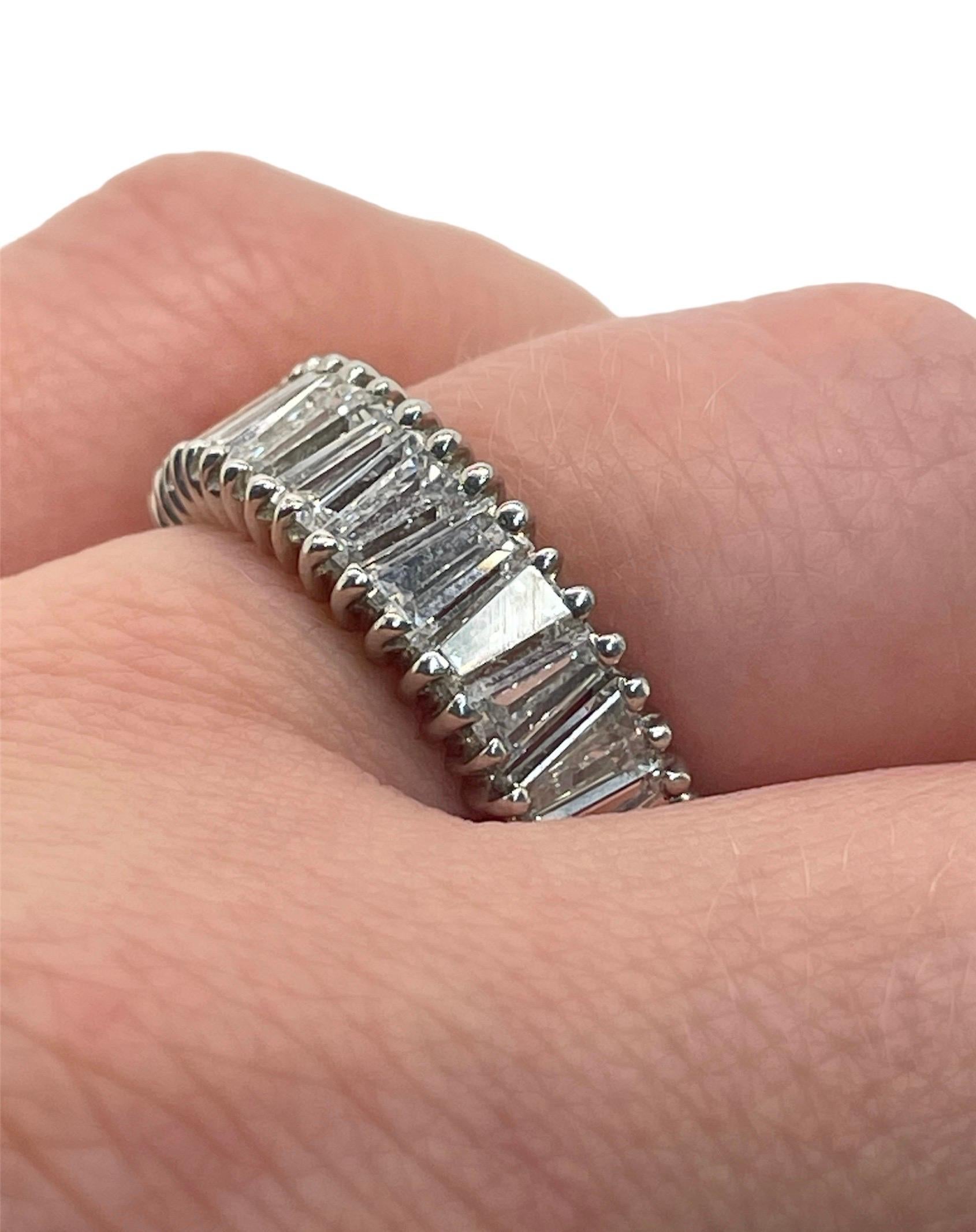 Women's 7 Carat Tapered Baguette Zig Zag Diamond and Platinum Eternity Band For Sale