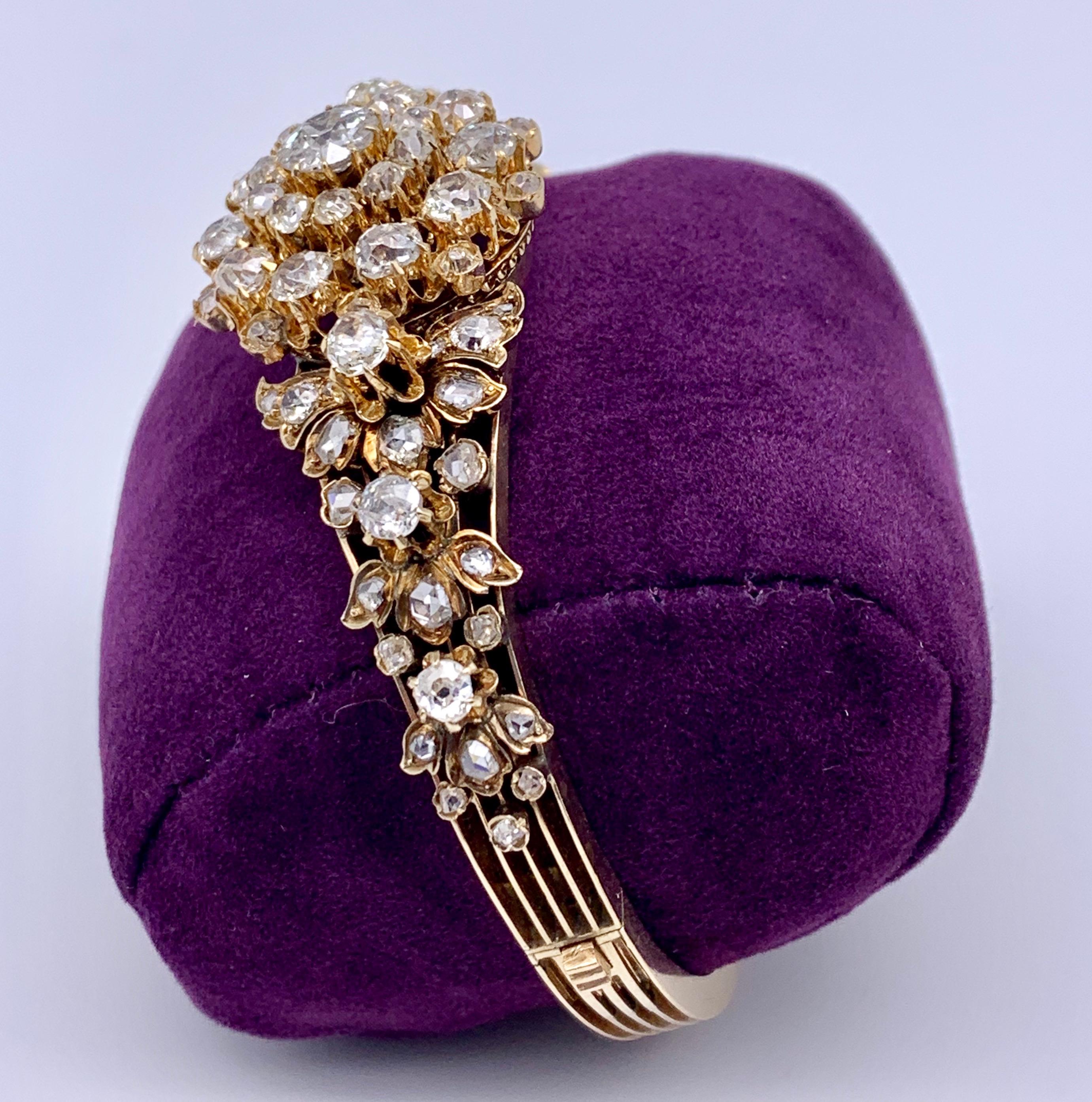 Women's Antique 7 Carat Diamond Gold Bangle Bracelet