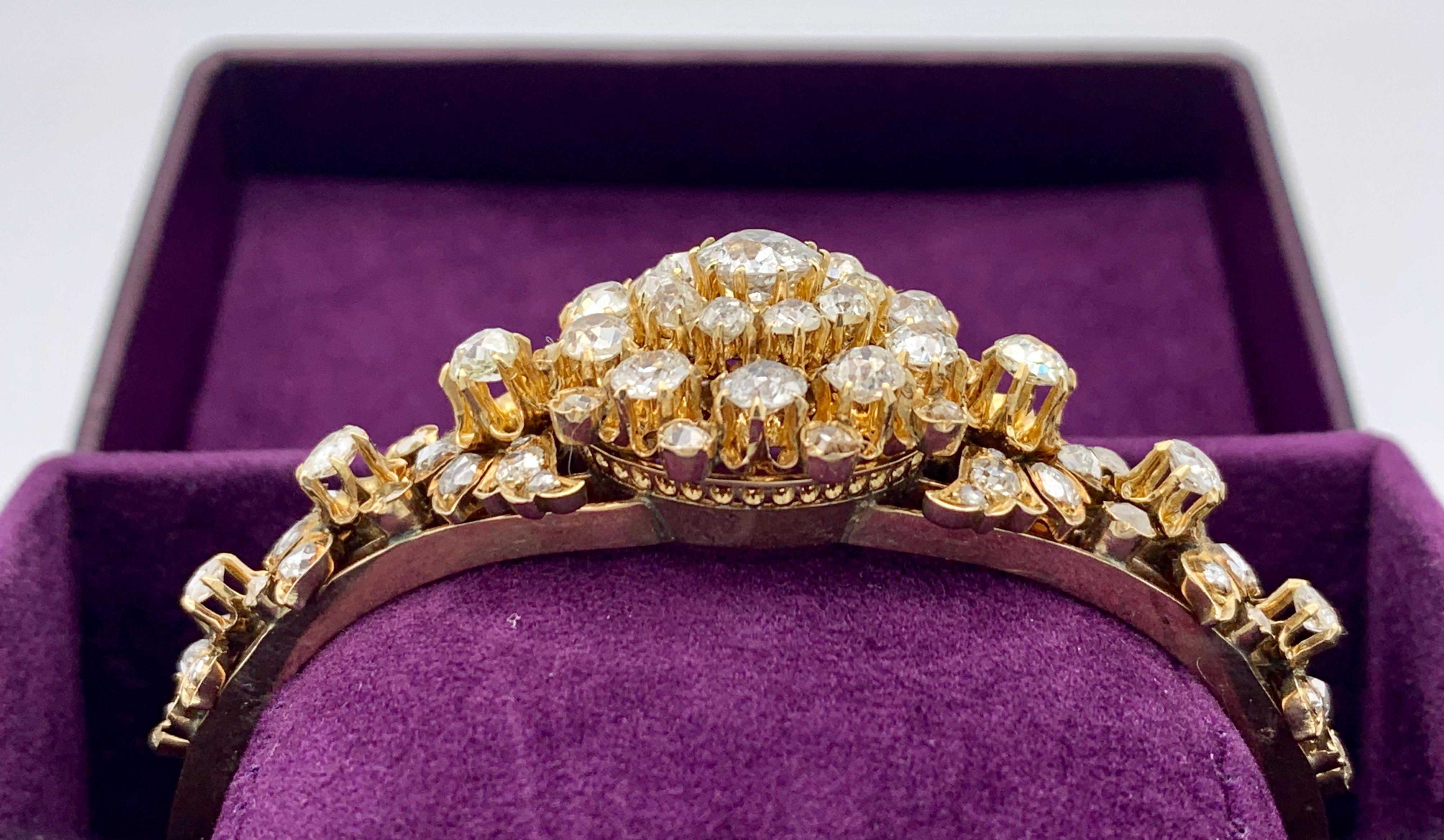 Antique 7 Carat Diamond Gold Bangle Bracelet 1