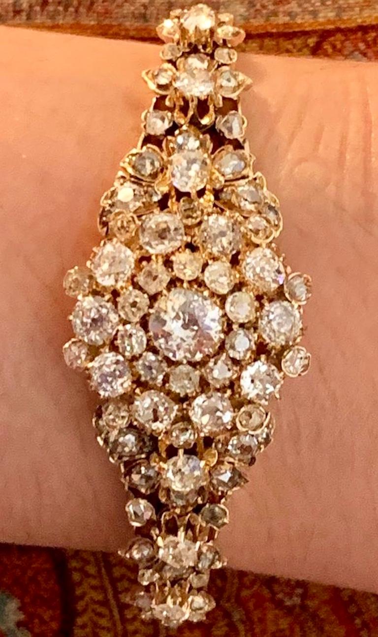 Antique 7 Carat Diamond Gold Bangle Bracelet 4