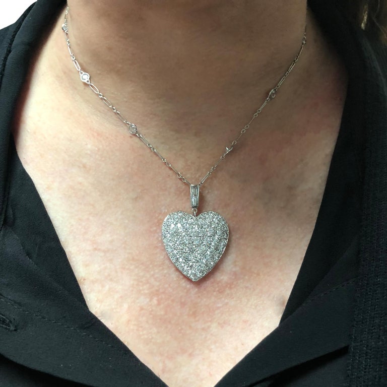 Modern 7 Carat Diamond Heart and Diamond Necklace For Sale