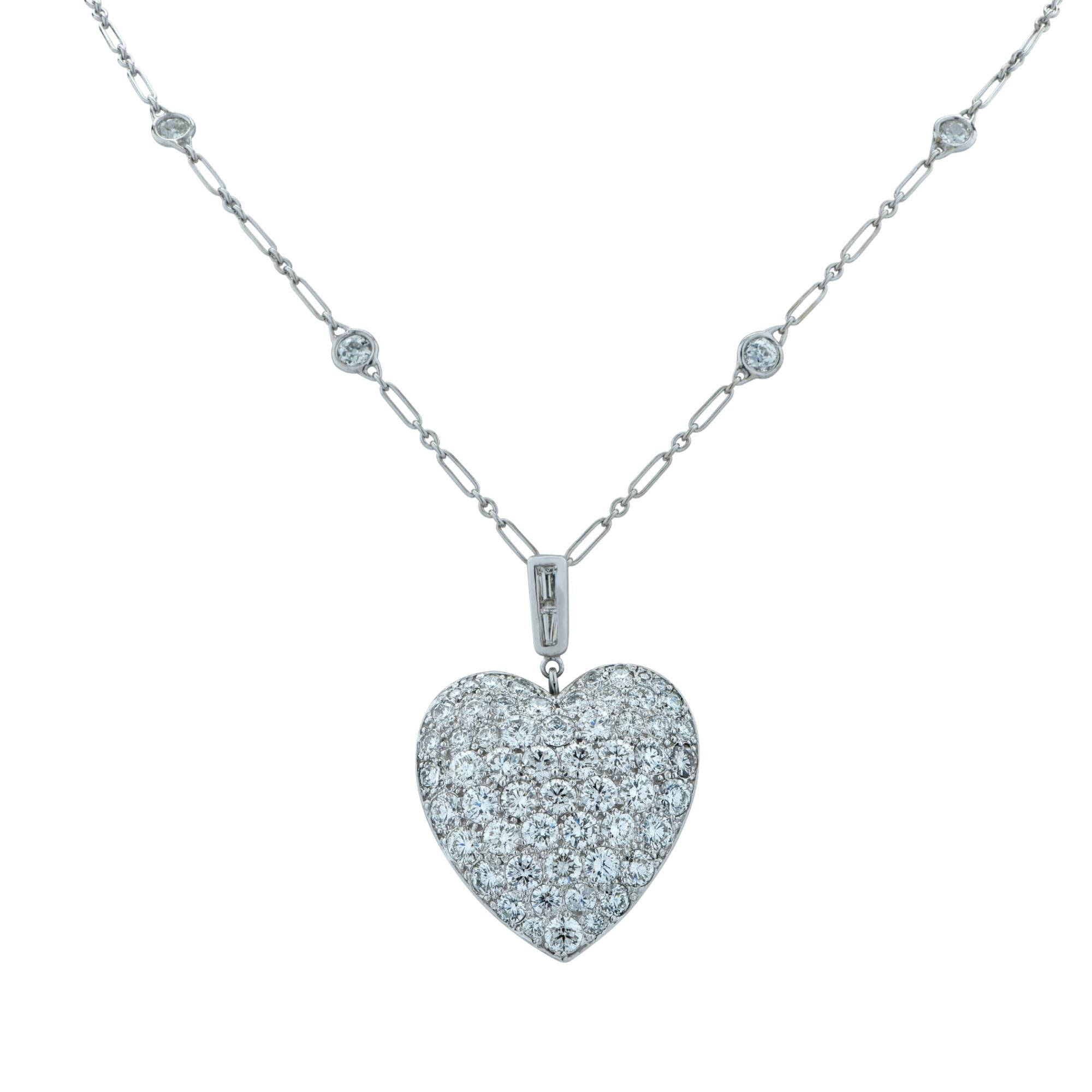 Round Cut 7 Carat Diamond Heart and Diamond Necklace