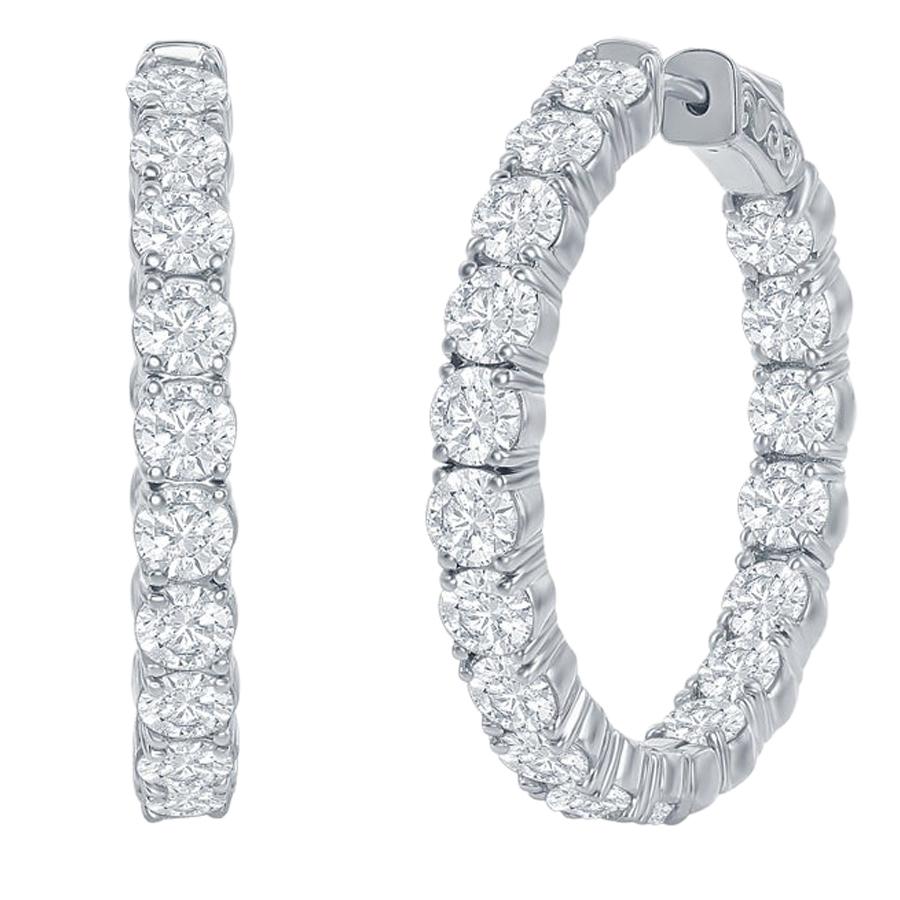 7 Carat Diamond Hoop Earrings 14 Karat White For Sale at 1stDibs