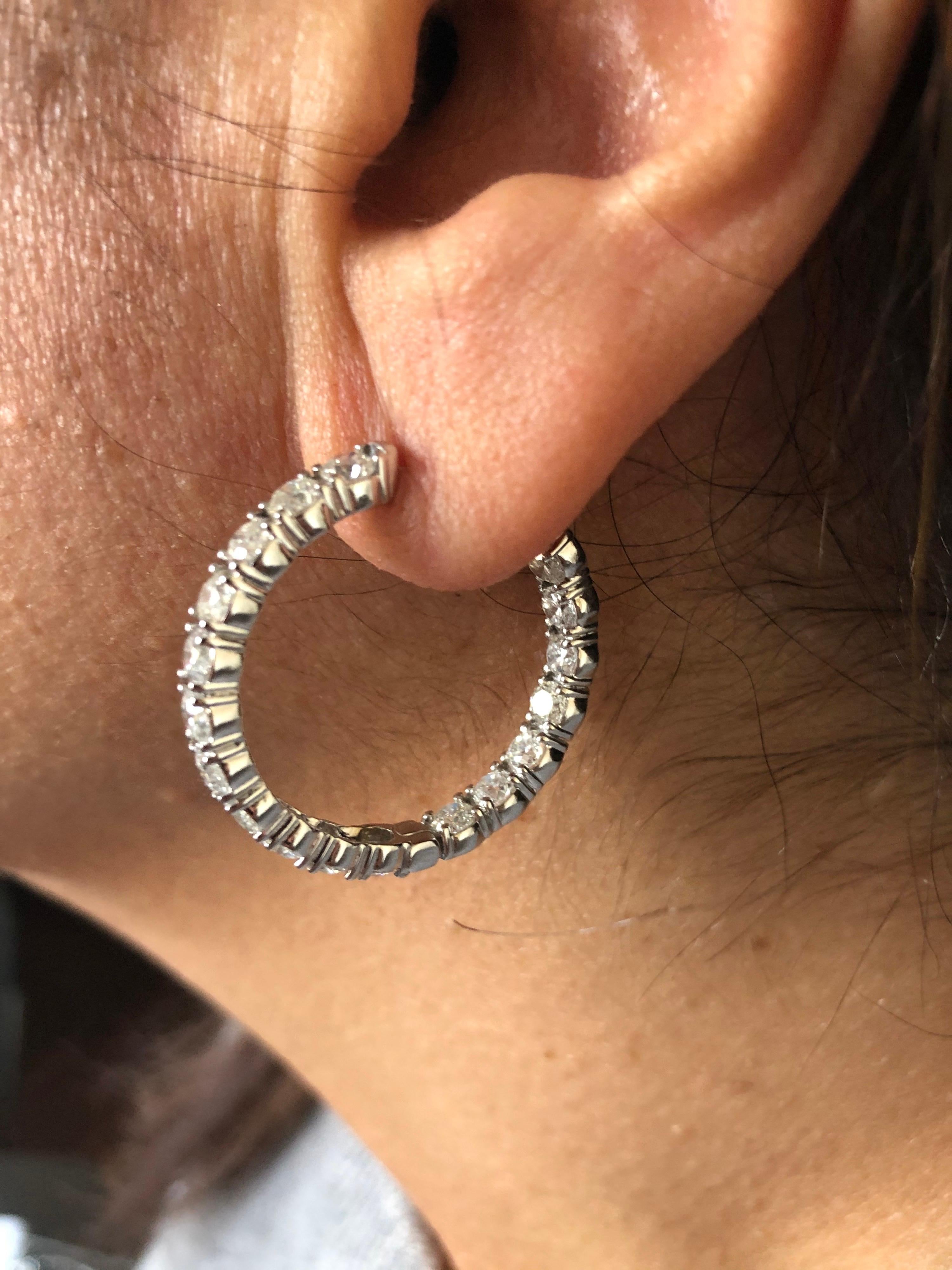 Modern 7 Carat Diamond Hoop Earrings 14 Karat White For Sale