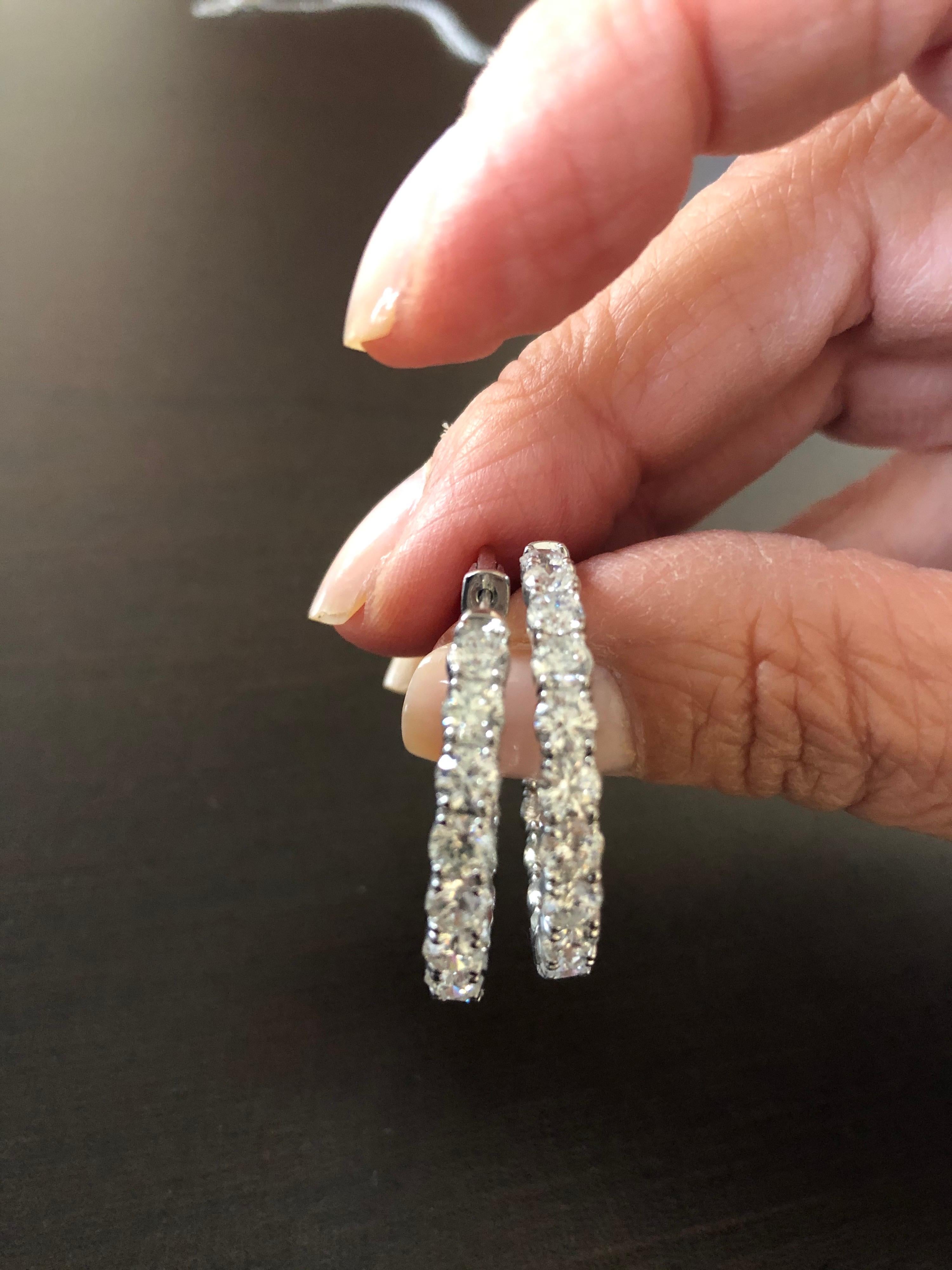 7 Carat Diamond Hoop Earrings 14 Karat White In New Condition For Sale In Great Neck, NY