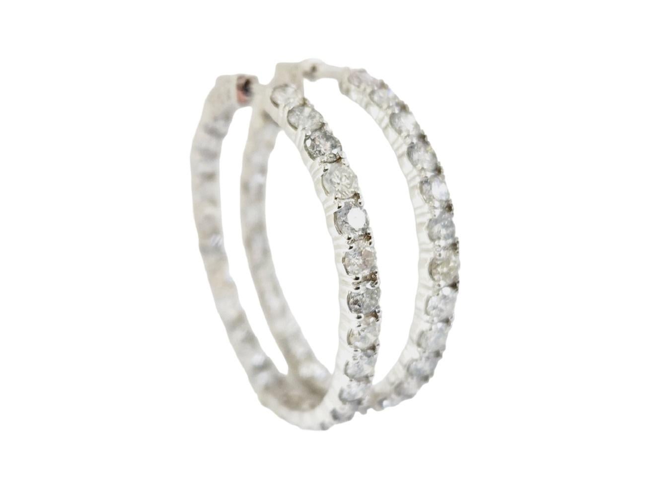 Women's 7 Carat Diamond Hoops Earrings 14 Karat White Gold