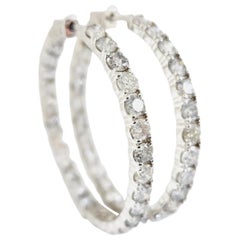 7 Carat Diamond Hoops Earrings 14 Karat White Gold