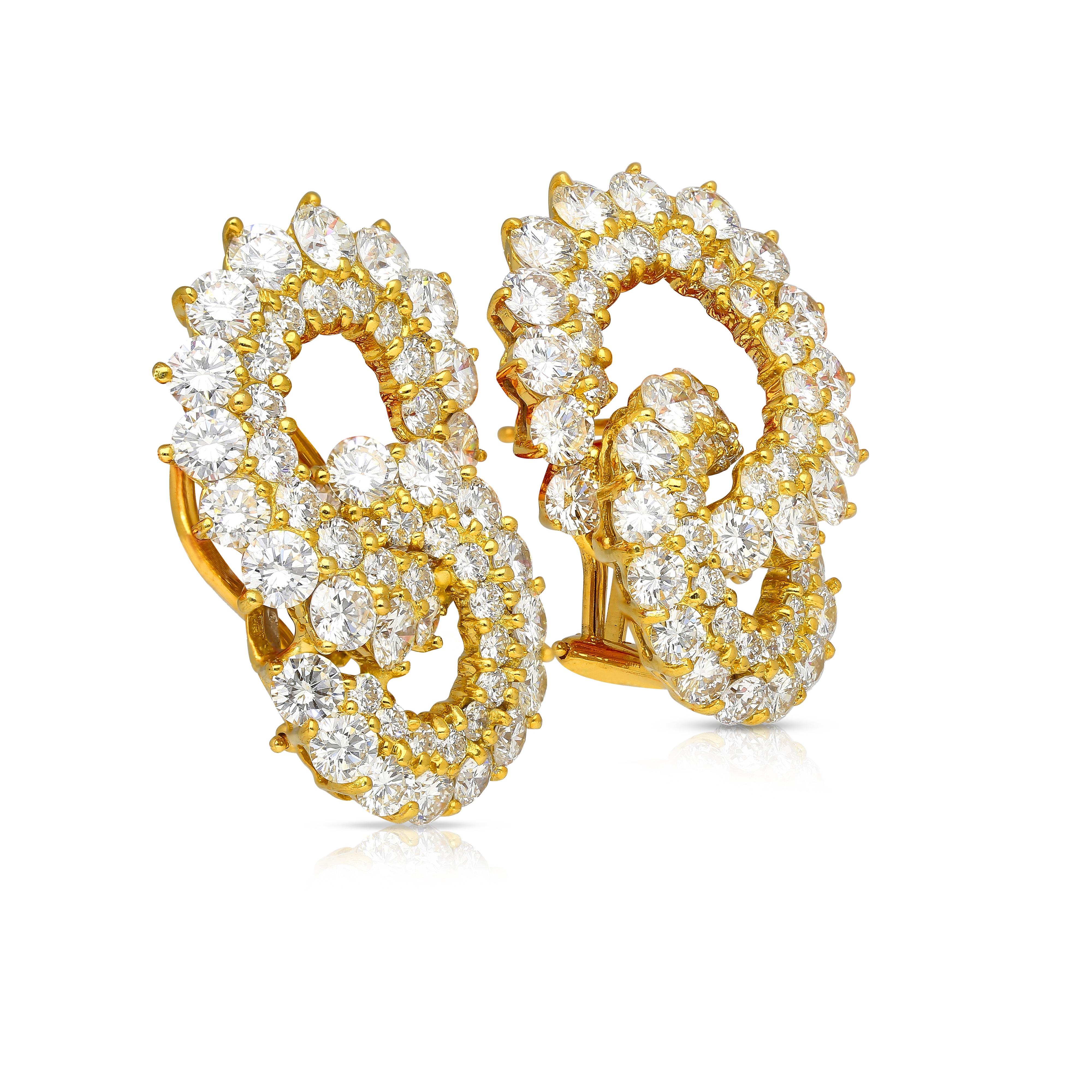 Taille ronde Boucles d'oreilles à clip en or 18 carats avec diamant de 7 carats à l'infini en vente