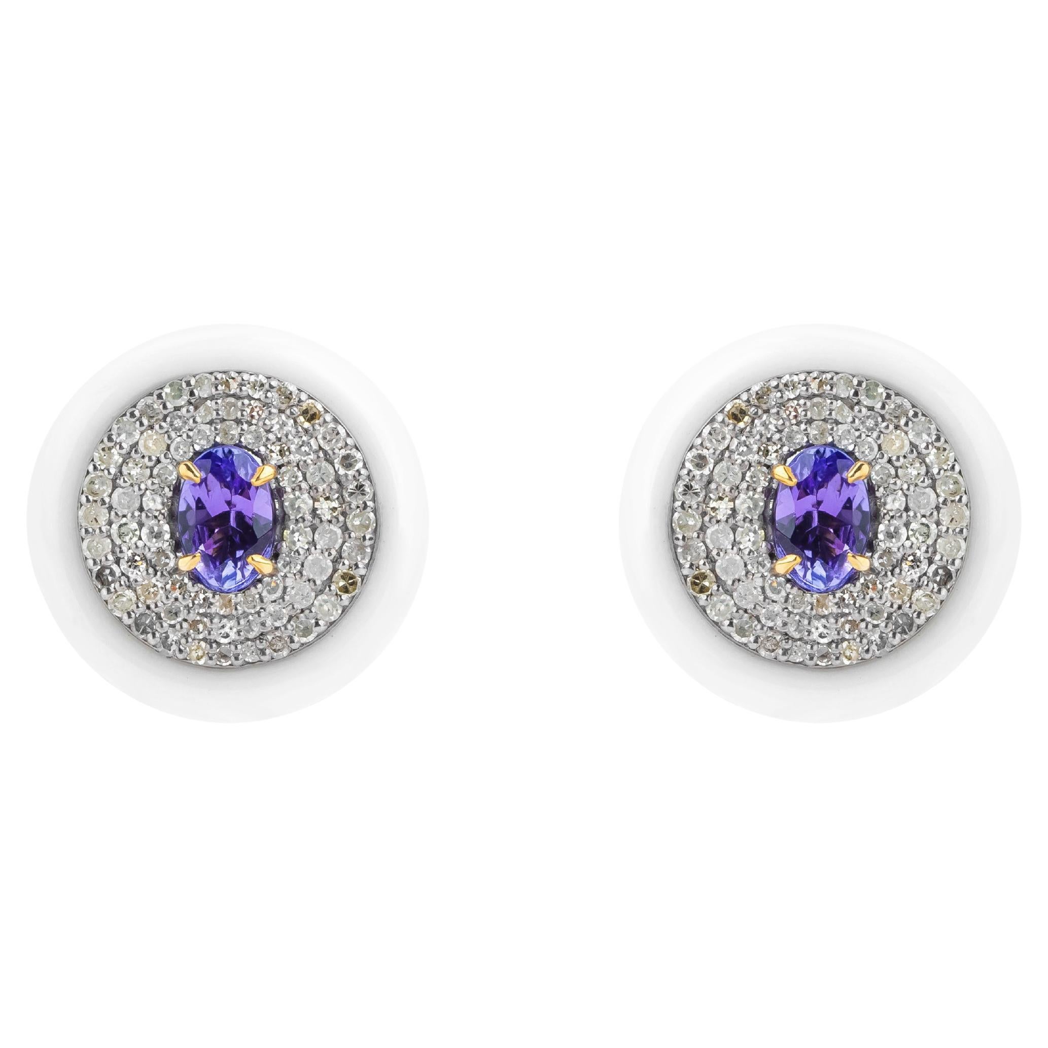 7 Carat Diamond, Opal and Tanzanite Stud Earrings