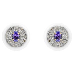 Clous d'oreilles en diamant, opale et tanzanite de 7 carats