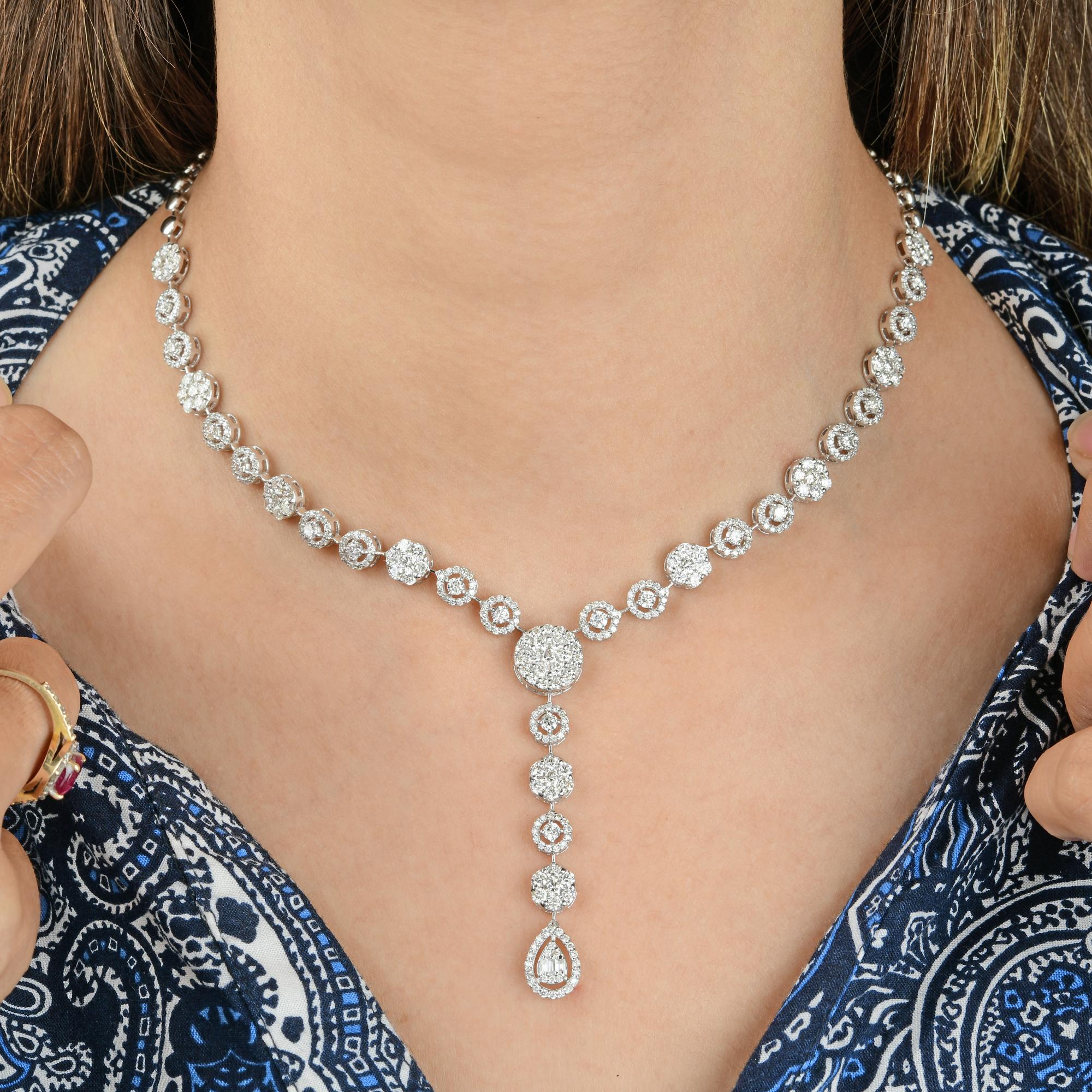 7 Carati Diamante SI Chiarezza HI Colore Collana Lariat Oro Bianco 14 Carati 
Si tratta di una collana a goccia in cui la catena principale forma una 