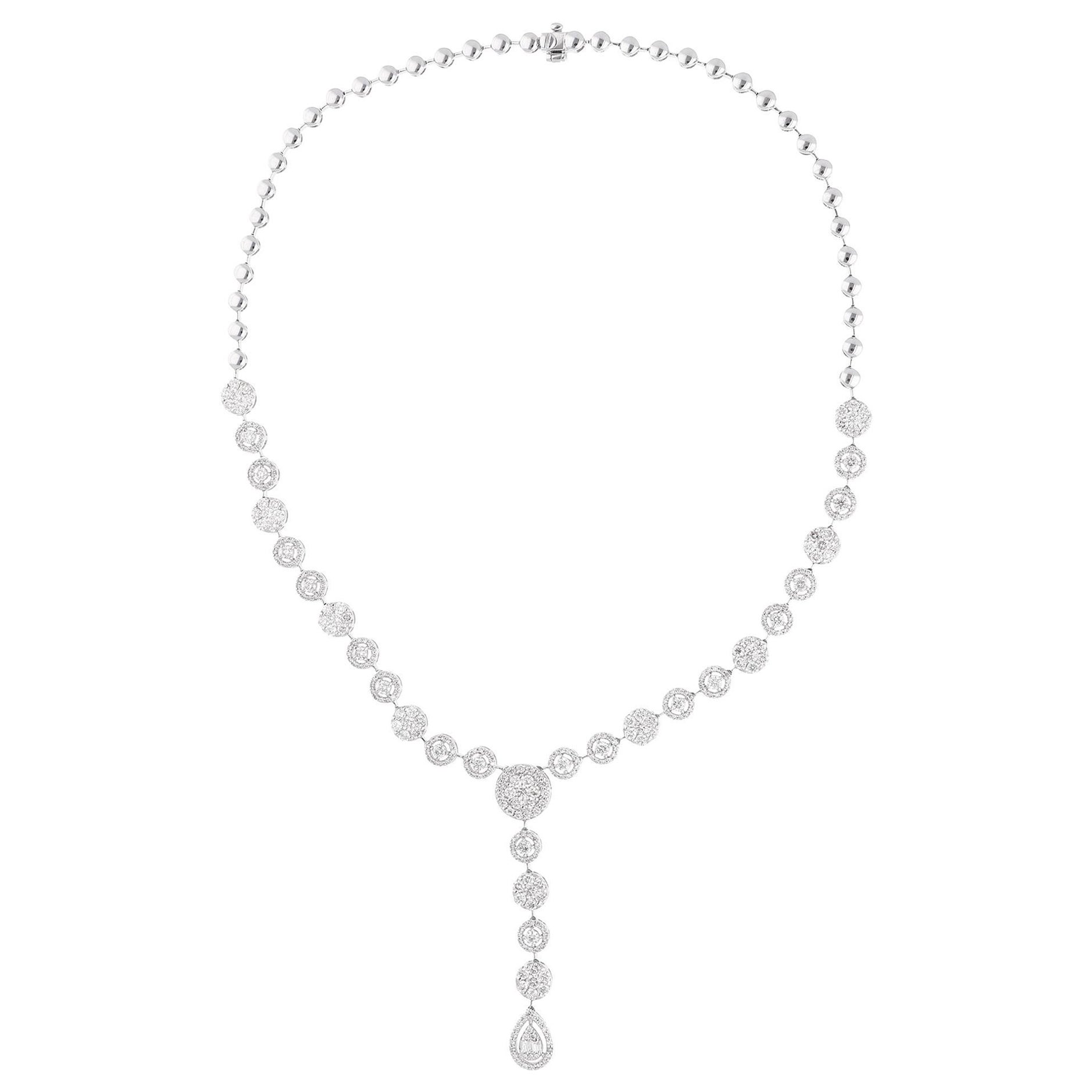 Taglio rotondo 7 Carati Diamante SI Chiarezza HI Colore Collana Lariat Oro Bianco 18 Carati in vendita