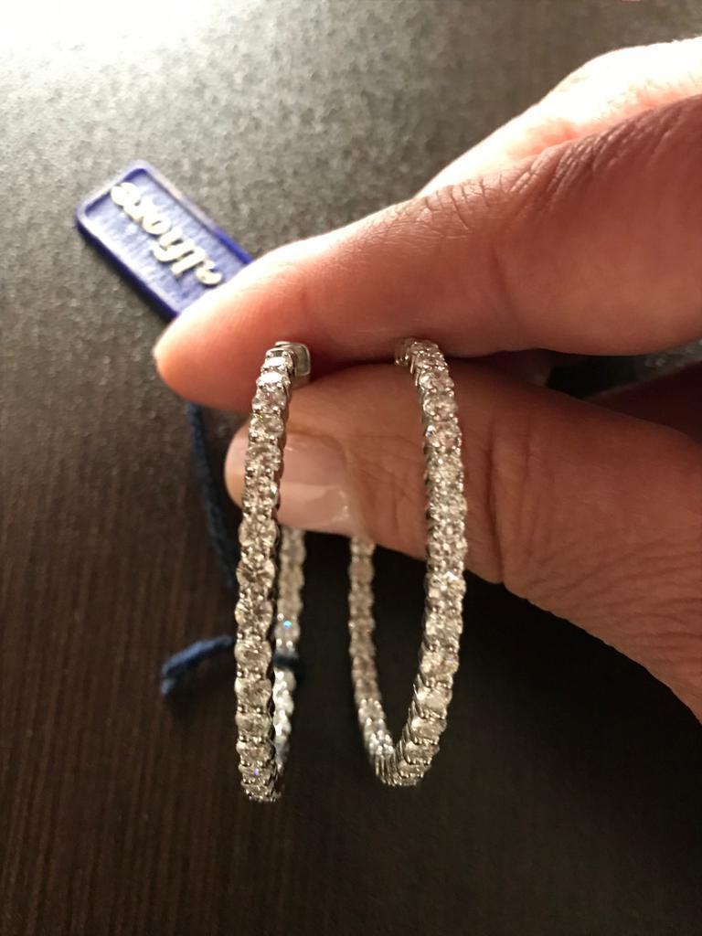 Modern 7 Carat Diamond White Gold Hoop Earrings For Sale