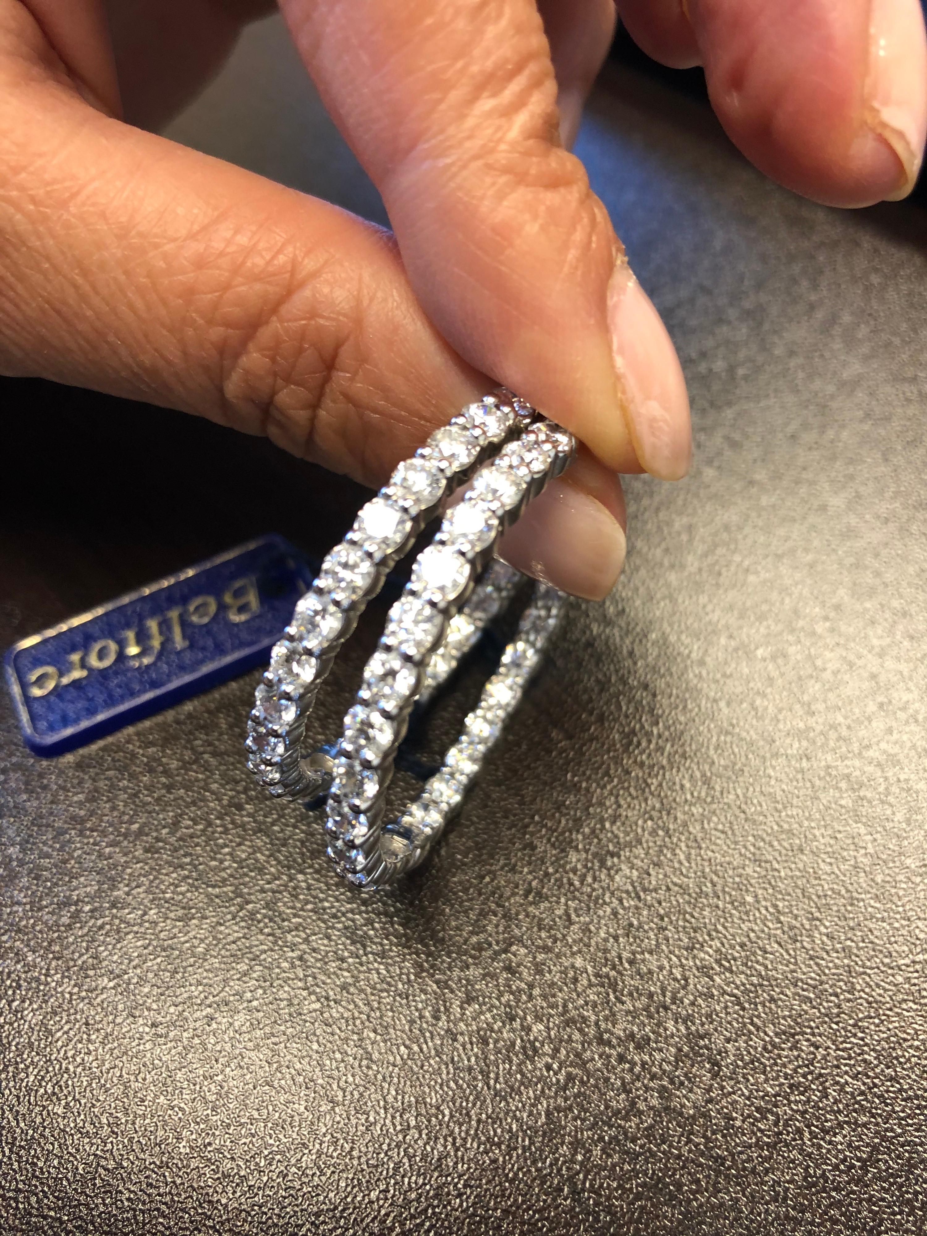 Round Cut 7 Carat Diamond White Gold Hoop Earrings