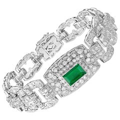 7 Carat Diamonds & 4.5 Carat Colombian Emerald Platinum Diamond Bracelet Estate