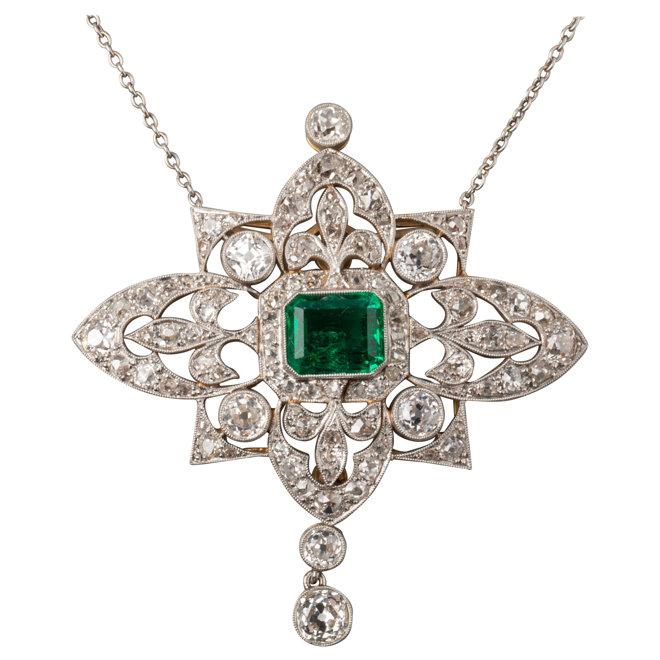 7 Carat Diamonds and 4.60 Carat Colombian Antique Belle Époque Necklace