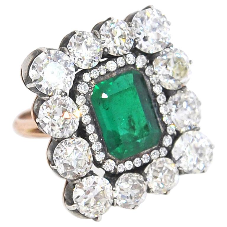 7 Carat Emerald 8.6 Carat Diamonds Russian Ring Sustainable Trend, 1900 ...