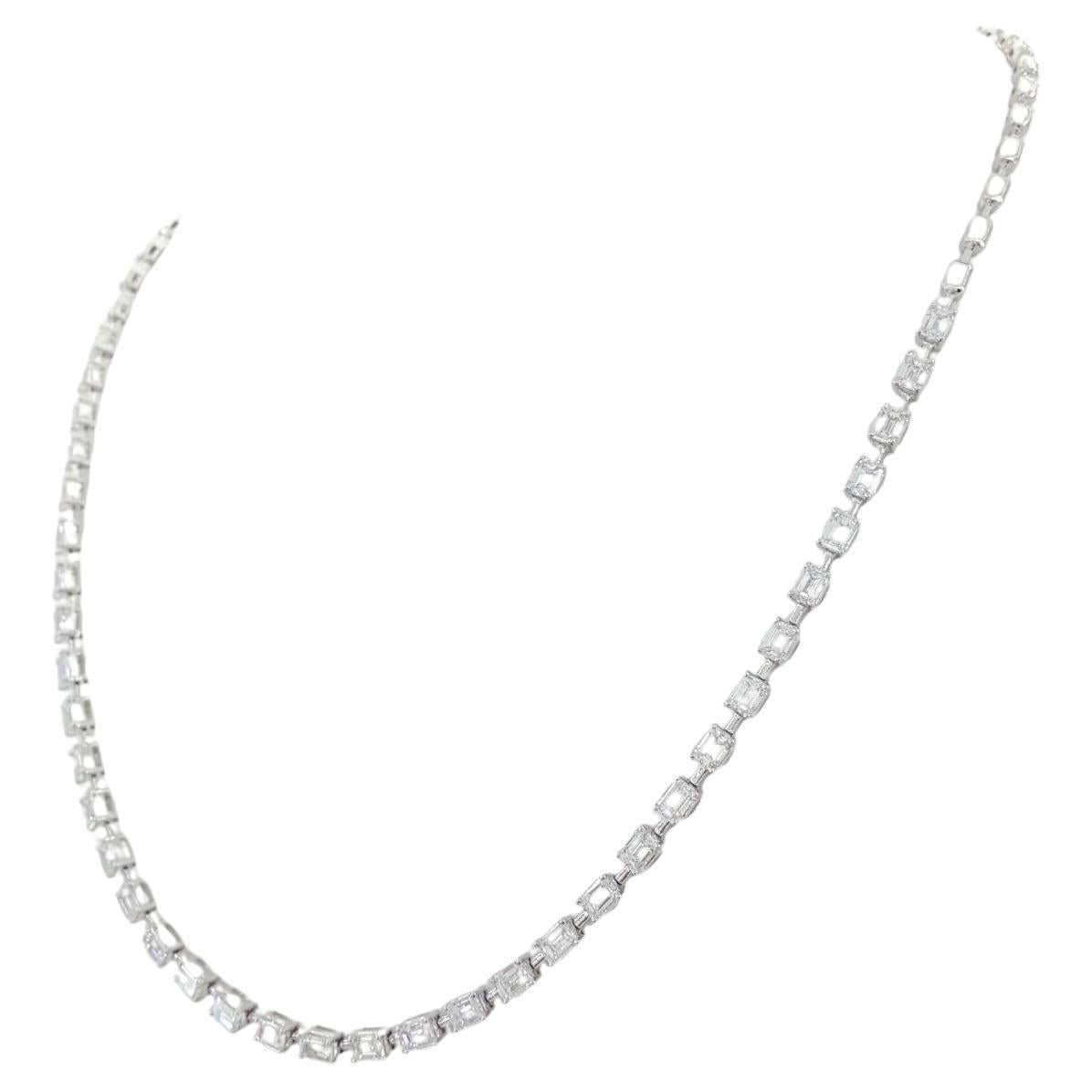 Round Cut  7 Carat Emerald Brilliant Cut Diamond Line Necklace  For Sale