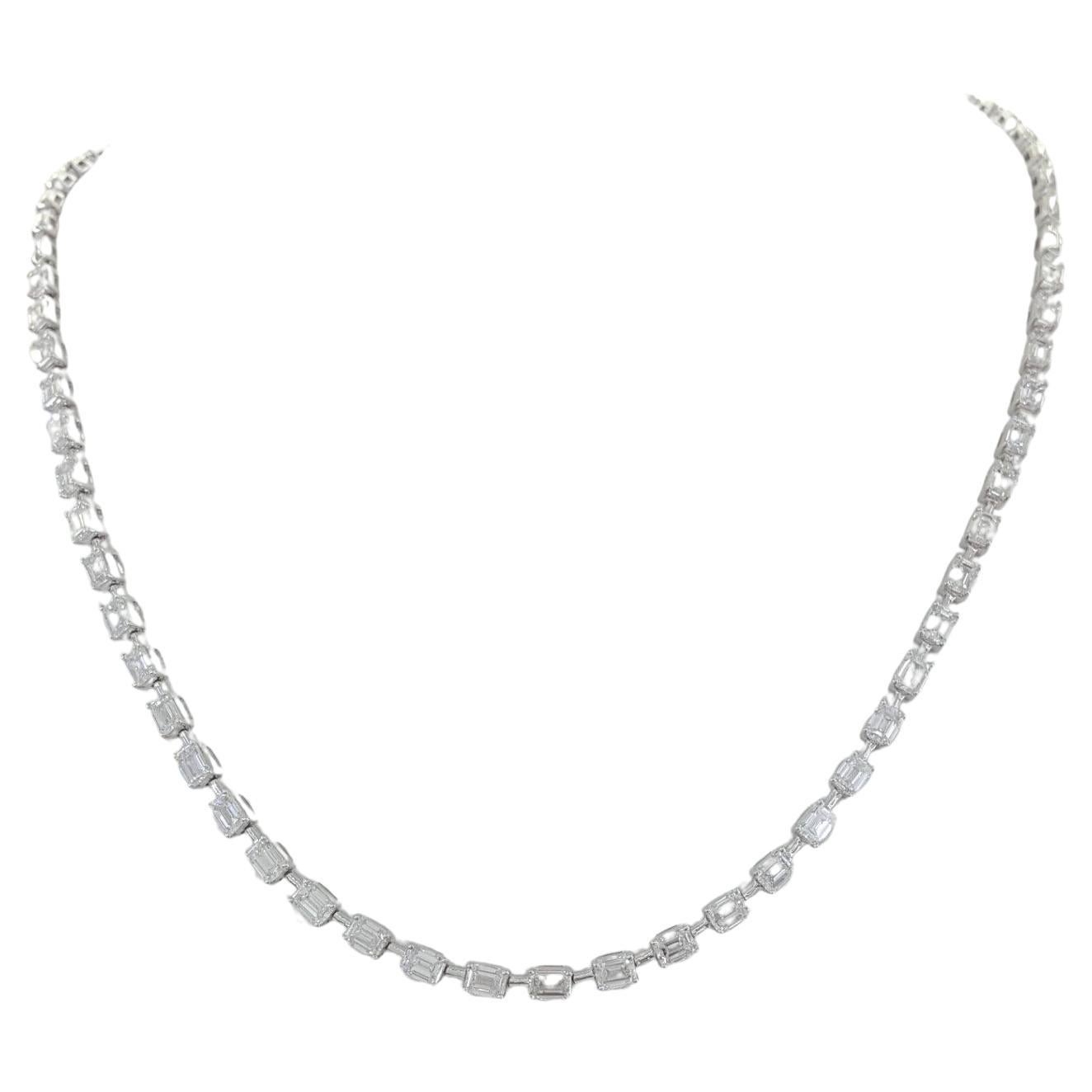  7 Carat Emerald Brilliant Cut Diamond Line Necklace  For Sale 1
