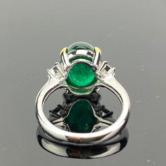 7 Carat Emerald Cabochon and Diamond Three-Stone Engagement Ring