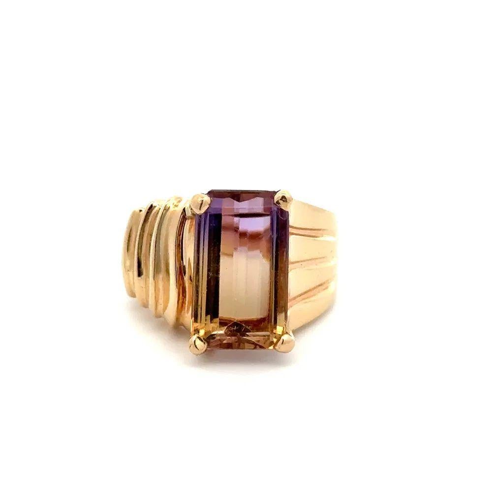 Modern 7 Carat Emerald Cut Ametrine Gold Cocktail Ring For Sale