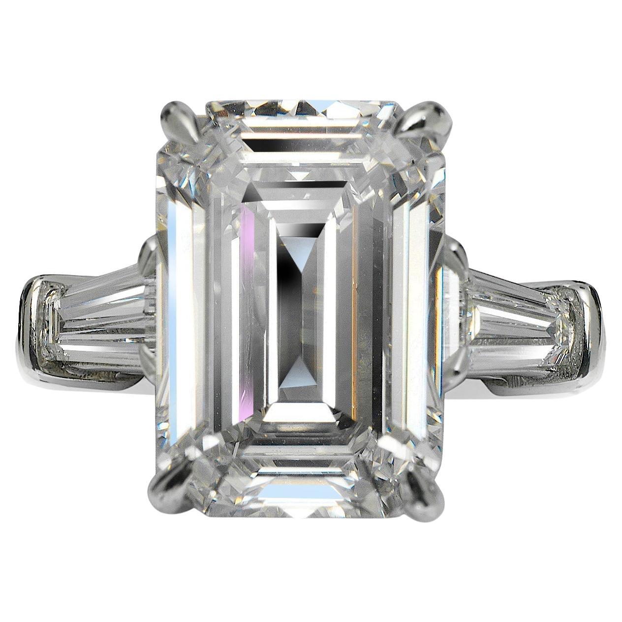 7 Carat Emerald Cut Diamond Engagement Ring GIA Certified F IF For Sale